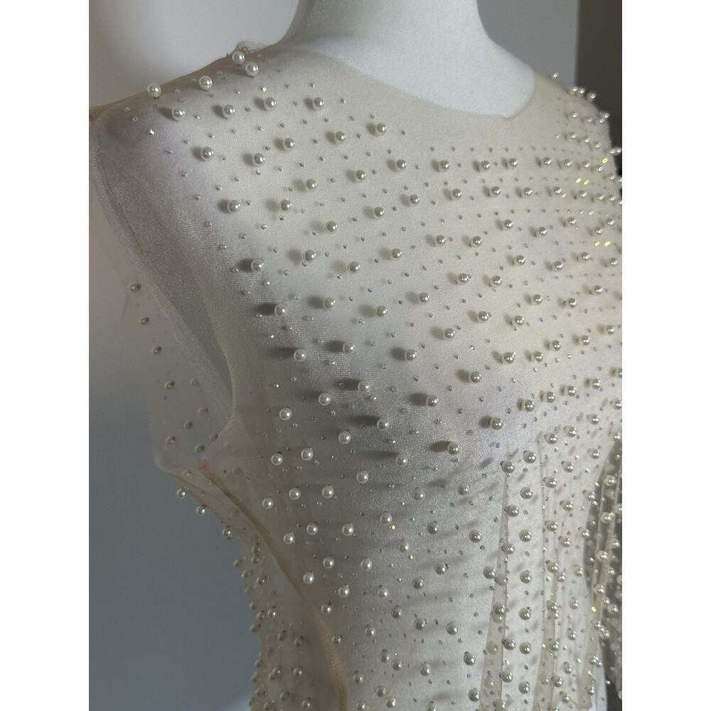 UNIQUE SHEER Tank Overlay Pearlized Top Size Medium Statement Piece - Picture 4 of 6